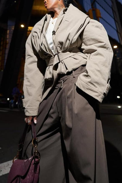 Women's Flipped Hooded Trench in Dark Beige