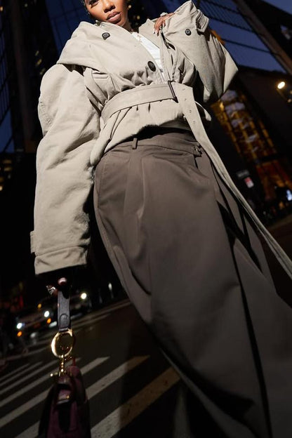 Women's Flipped Hooded Trench in Dark Beige