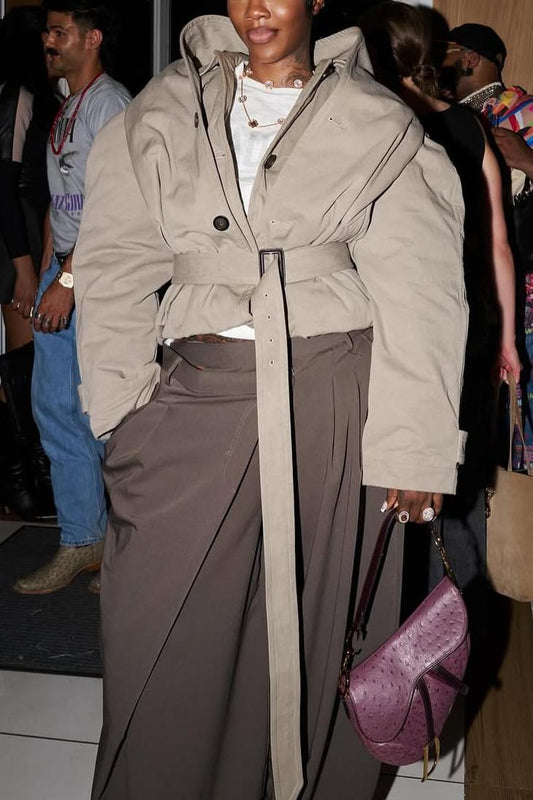 Women's Flipped Hooded Trench in Dark Beige