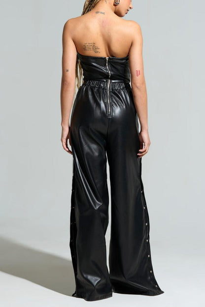 Strapless Sports Pu Jumpsuit