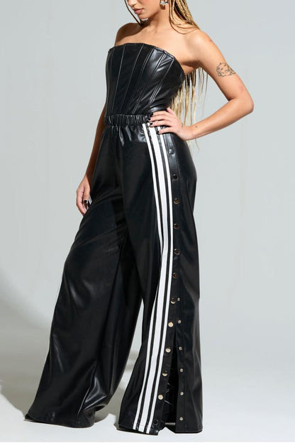 Strapless Sports Pu Jumpsuit