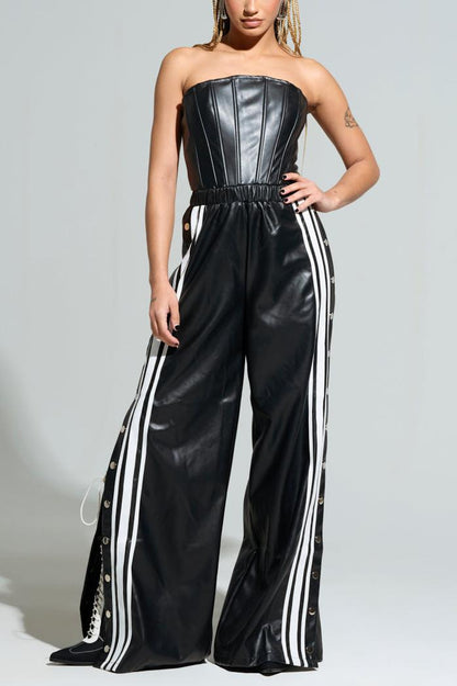 Strapless Sports Pu Jumpsuit