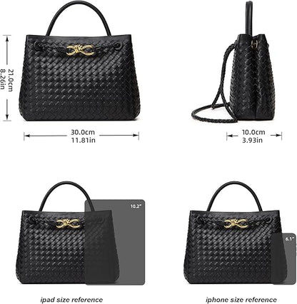 Woven Tote Bag Womens Purse: Vegan Leather Shoulder Handbags