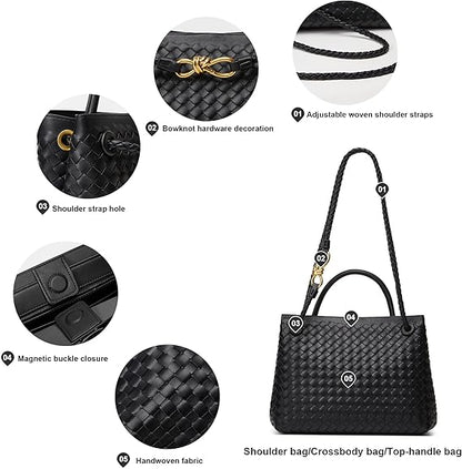 Woven Tote Bag Womens Purse: Vegan Leather Shoulder Handbags