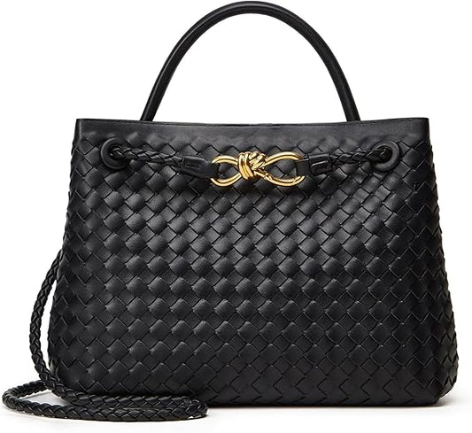 Woven Tote Bag Womens Purse: Vegan Leather Shoulder Handbags