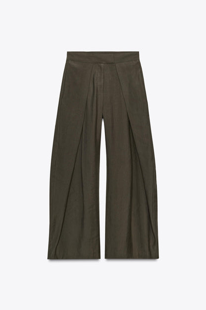 High-Waist Wide-Leg Pleated Trousers