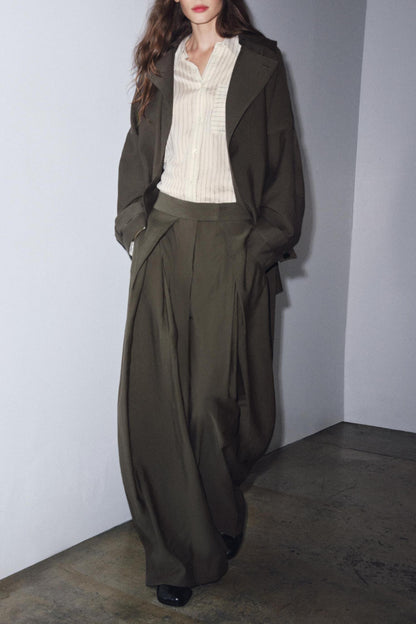 High-Waist Wide-Leg Pleated Trousers
