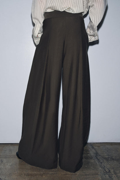 High-Waist Wide-Leg Pleated Trousers