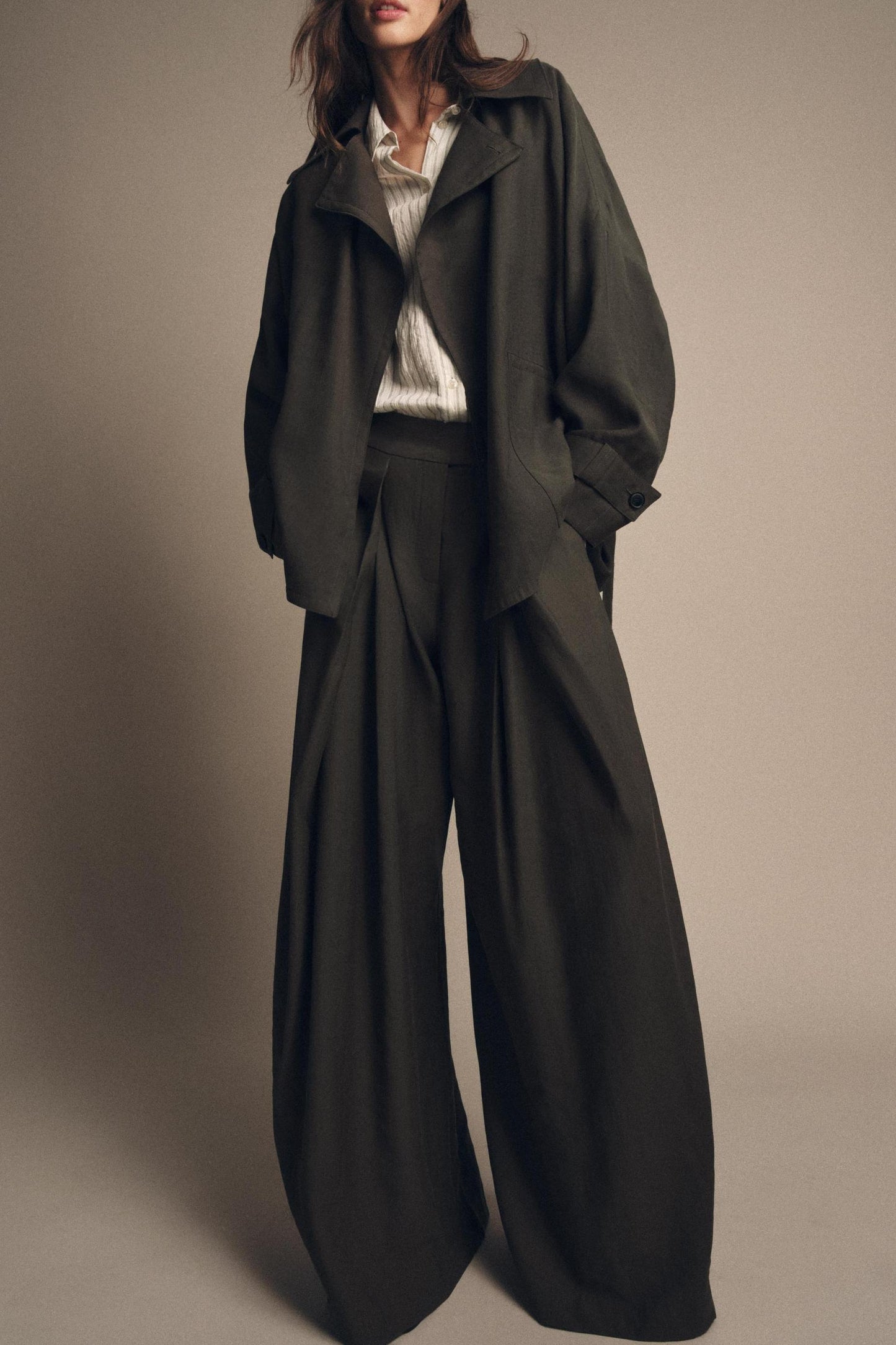 High-Waist Wide-Leg Pleated Trousers