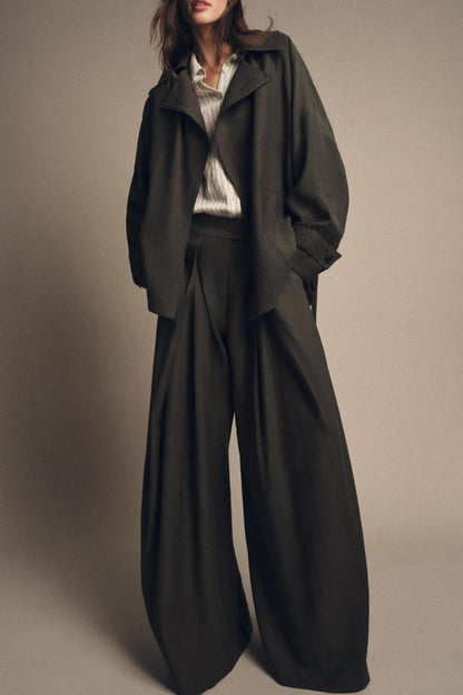 High-Waist Wide-Leg Pleated Trousers