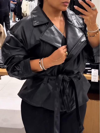 FAUX LEATHER PEPLUM JACKET
