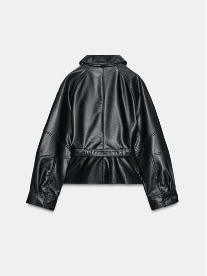 FAUX LEATHER PEPLUM JACKET