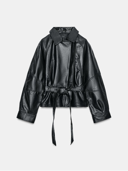 FAUX LEATHER PEPLUM JACKET