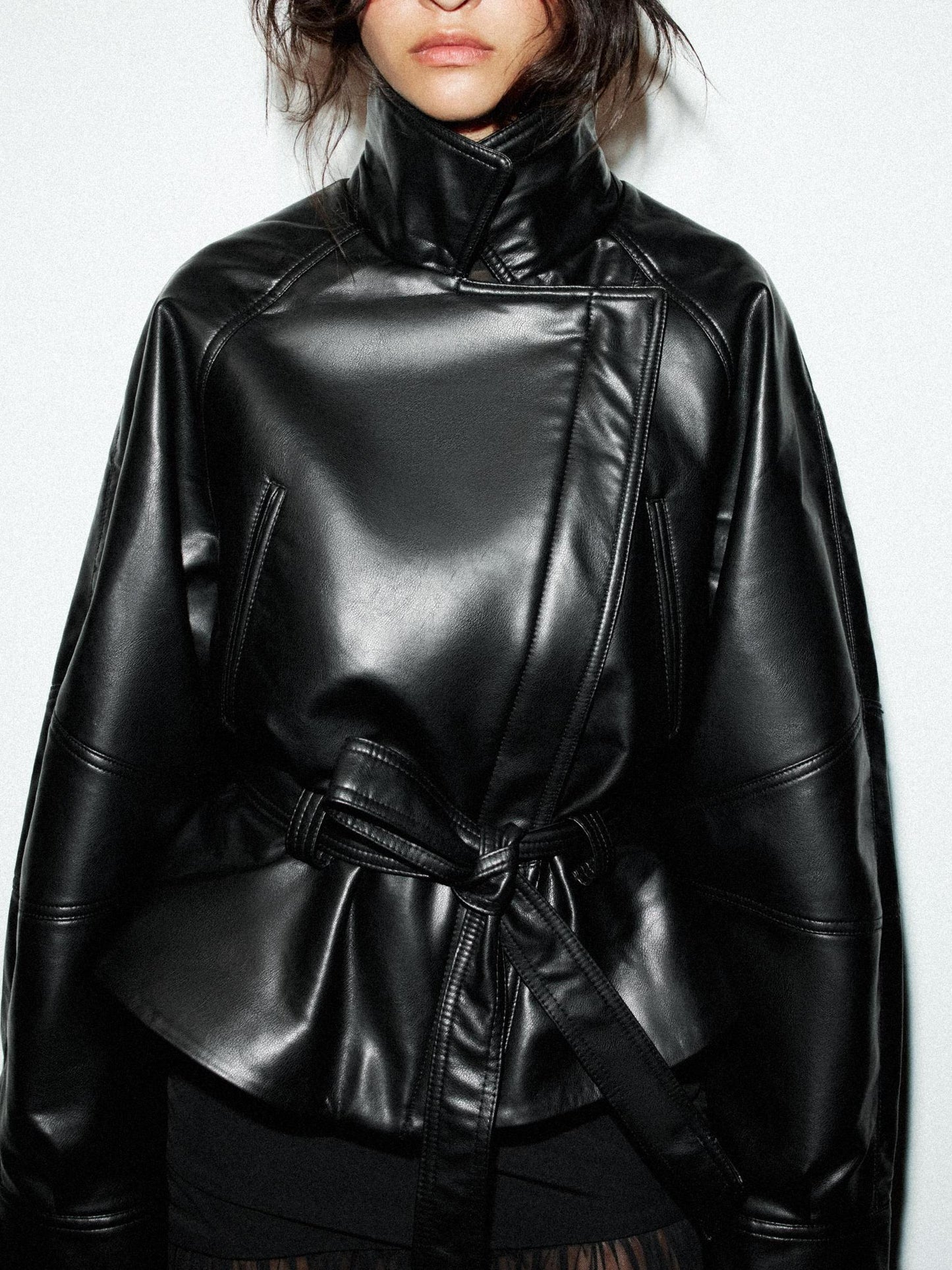 FAUX LEATHER PEPLUM JACKET