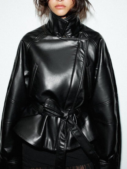 FAUX LEATHER PEPLUM JACKET