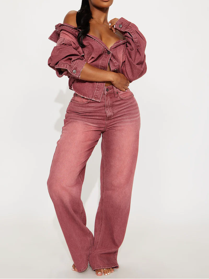 Slow Fade Denim Shacket & Straight Leg Jeans Set