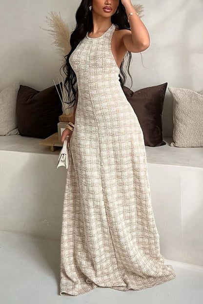 Taupe Tweed Maxi Dress