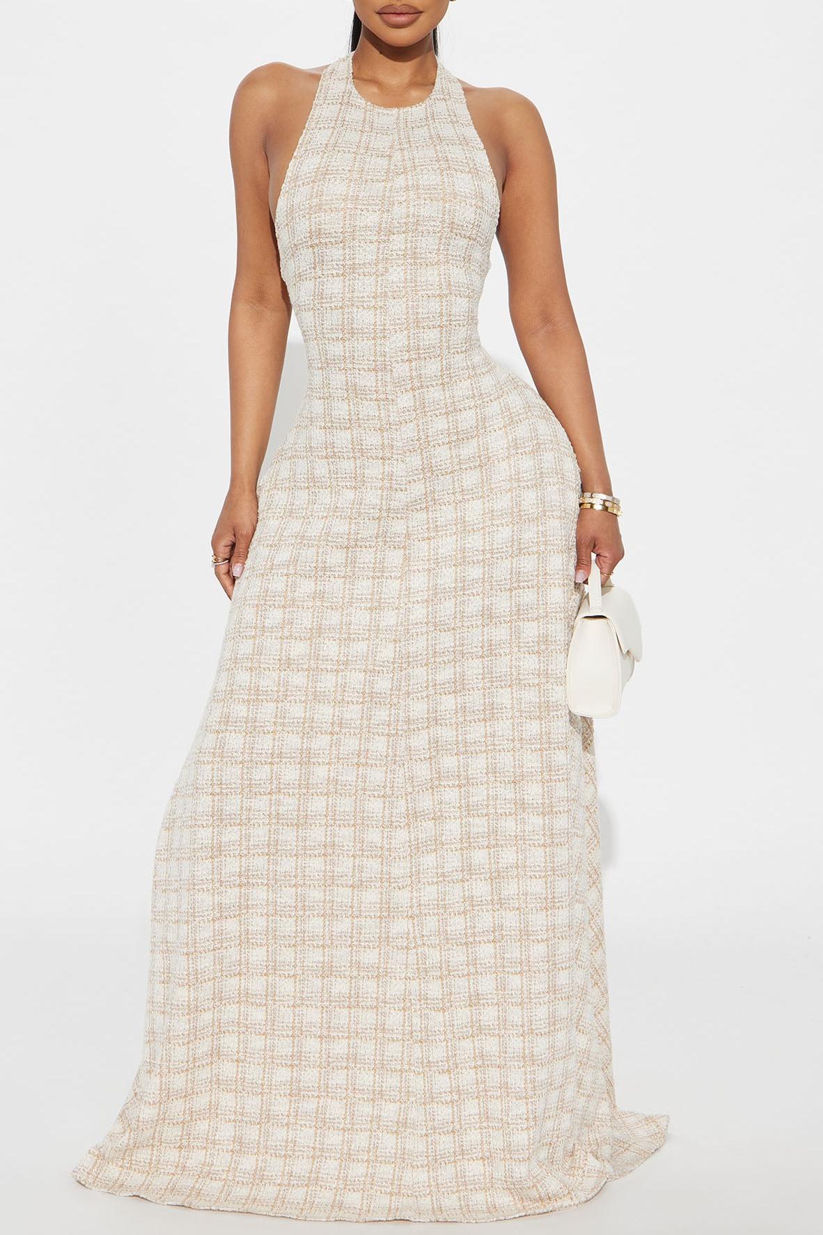 Taupe Tweed Maxi Dress