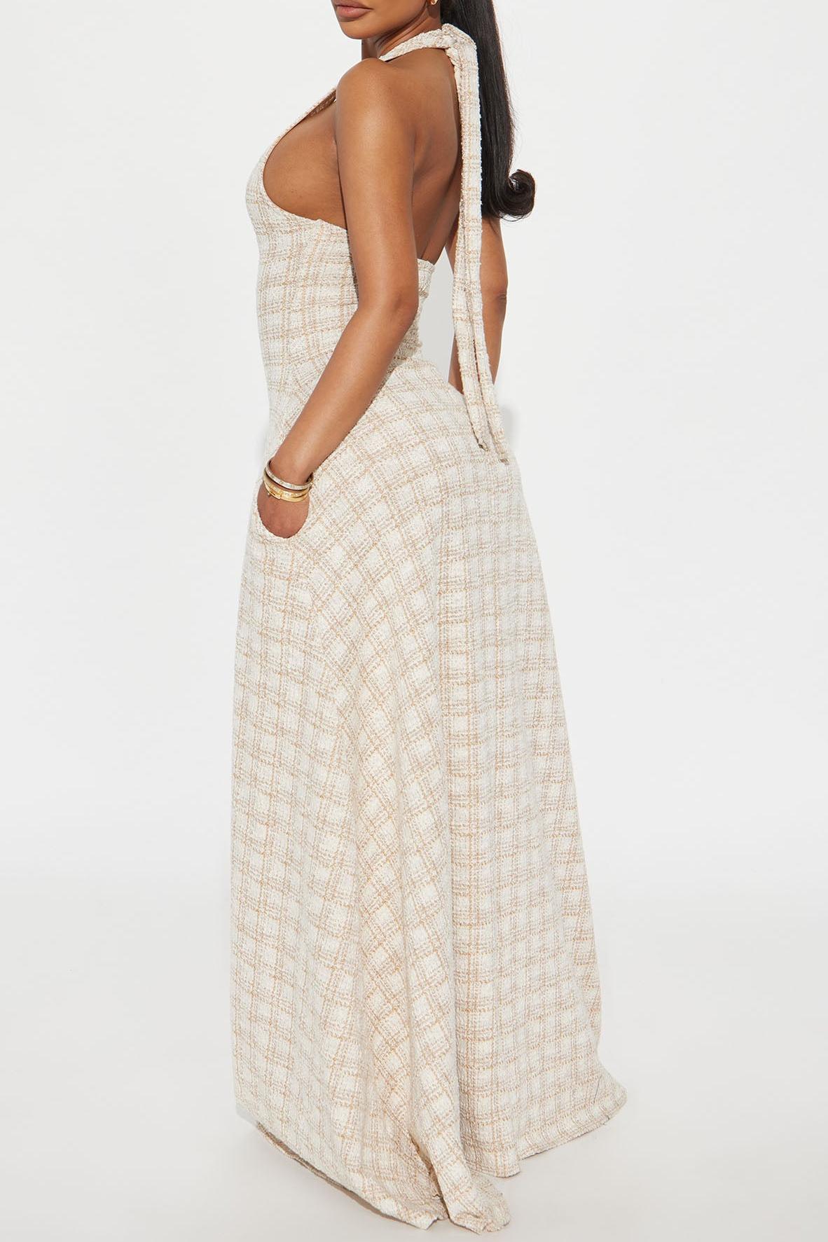 Taupe Tweed Maxi Dress