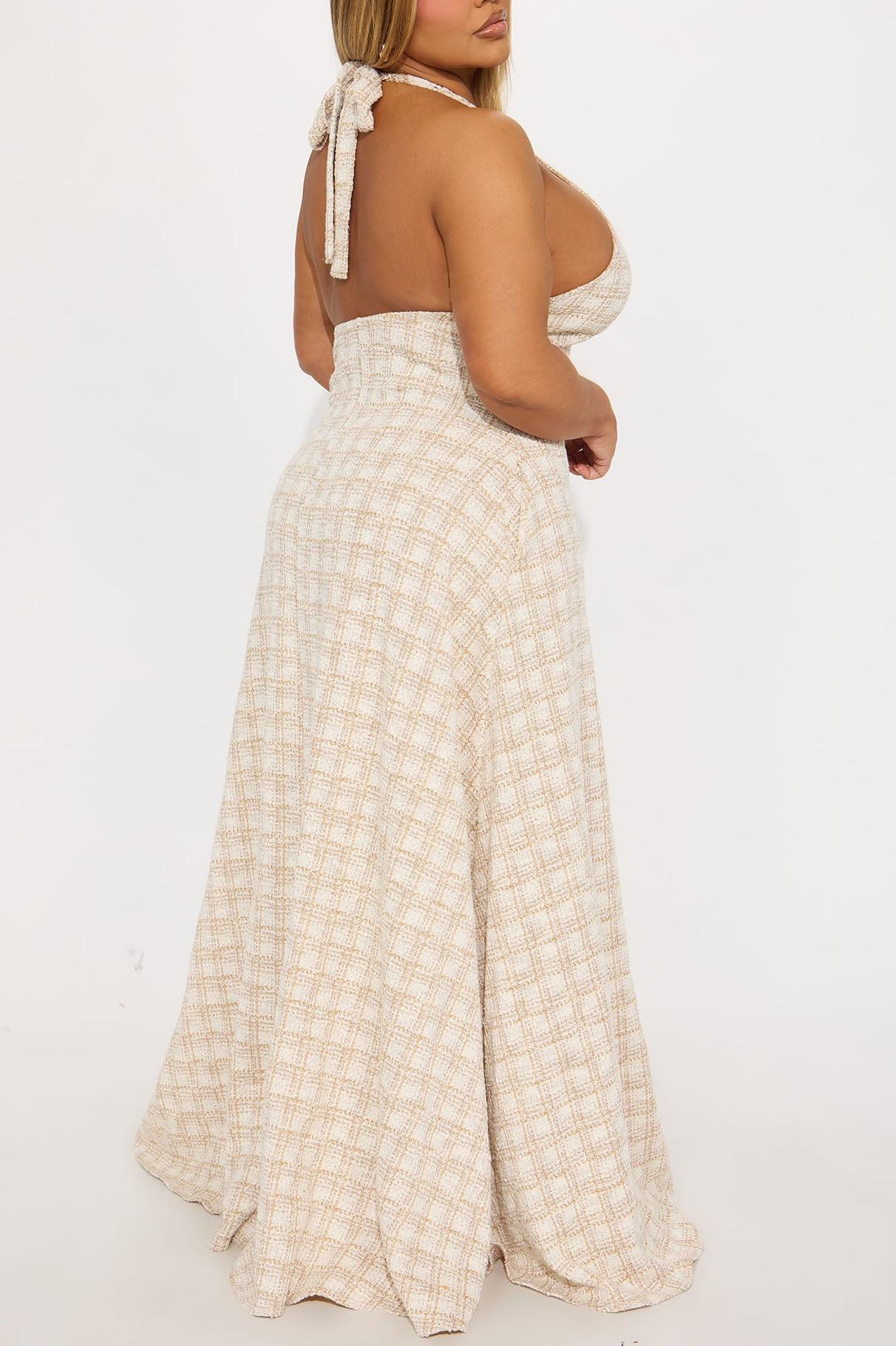 Taupe Tweed Maxi Dress