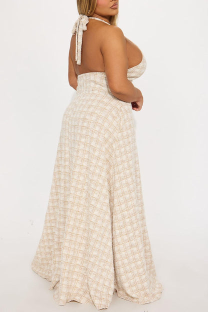 Taupe Tweed Maxi Dress