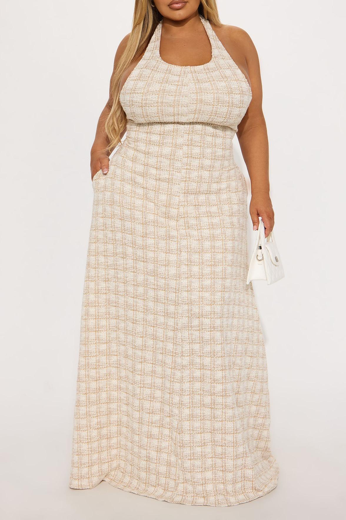 Taupe Tweed Maxi Dress