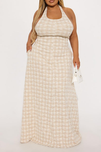 Taupe Tweed Maxi Dress