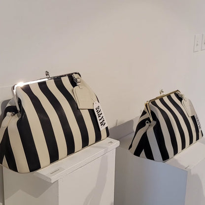 Embossed Premium Leather Kisslock Closure Fannie Bag