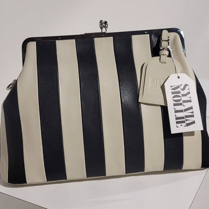 Embossed Premium Leather Kisslock Closure Fannie Bag