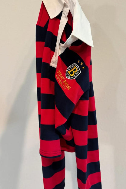 Classic Red & Navy Striped Rugby Polo