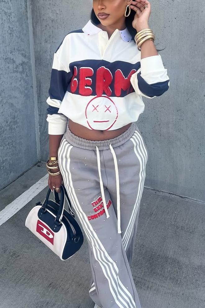 Casual Graphic Patchwork Pullover – Cropped Sports Sweatshirt