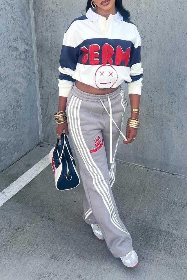 Casual Graphic Patchwork Pullover – Cropped Sports Sweatshirt