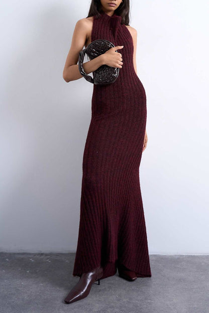 Knit Backless Halter Neck Dress