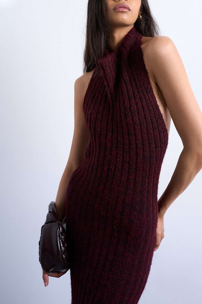 Knit Backless Halter Neck Dress