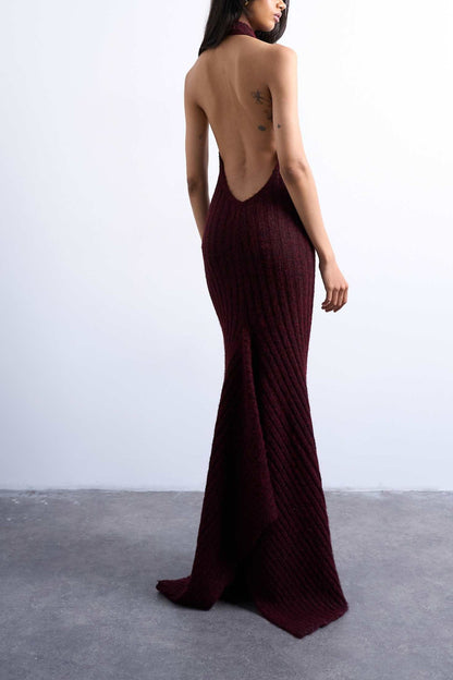Knit Backless Halter Neck Dress