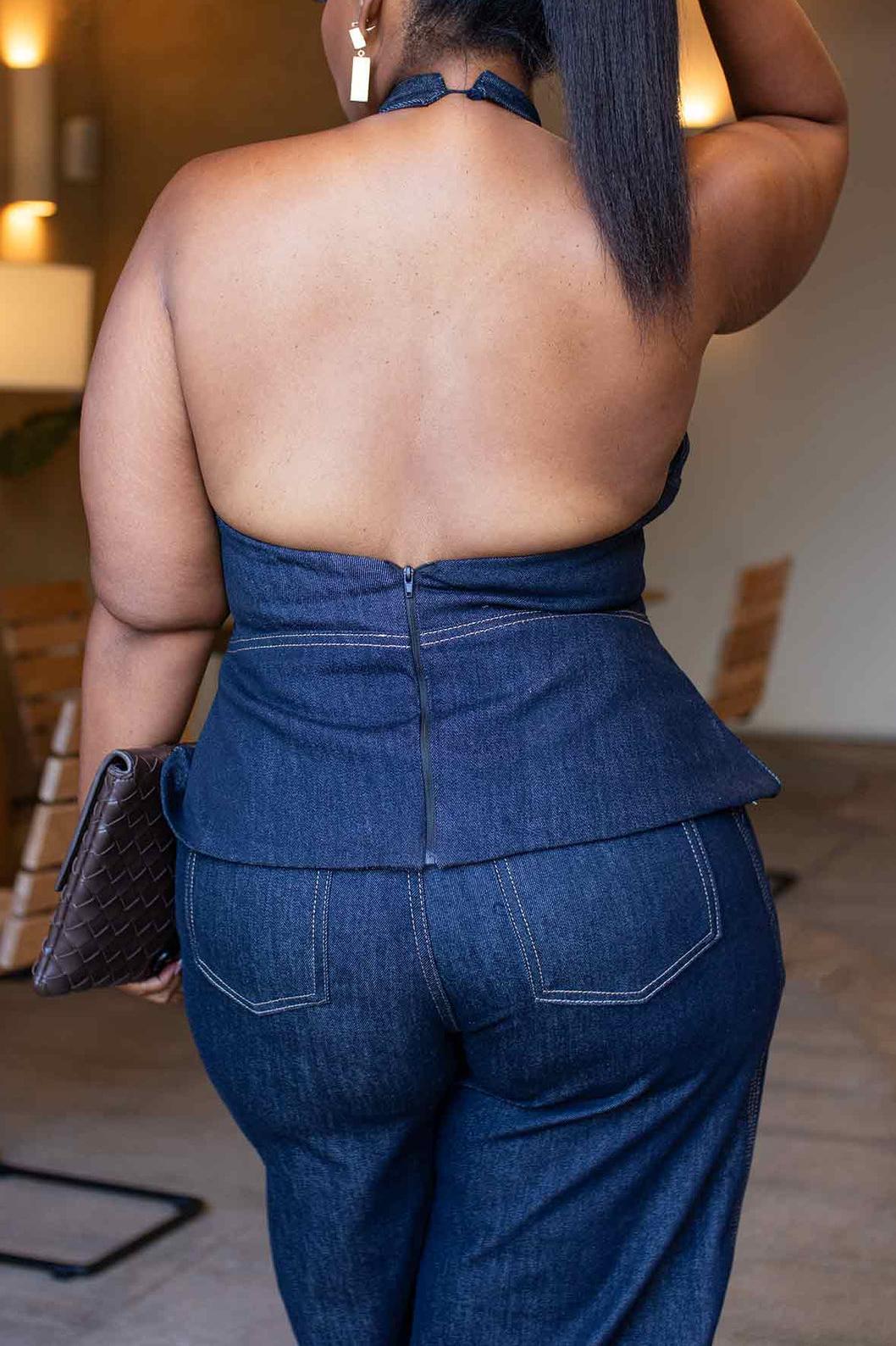 Denim Halter Pant Set