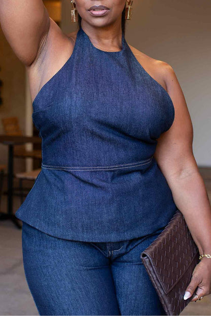 Denim Halter Pant Set