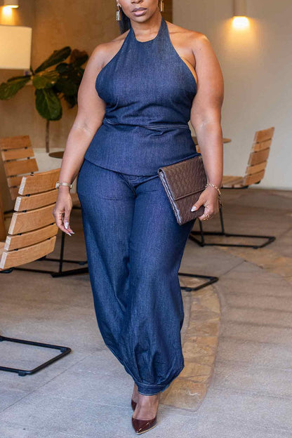 Denim Halter Pant Set