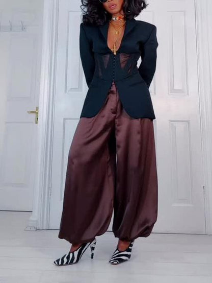 High Waisted Satin Cuffed Balloon Pants