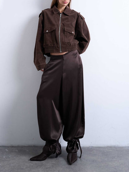 High Waisted Satin Cuffed Balloon Pants