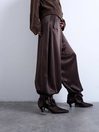 High Waisted Satin Cuffed Balloon Pants
