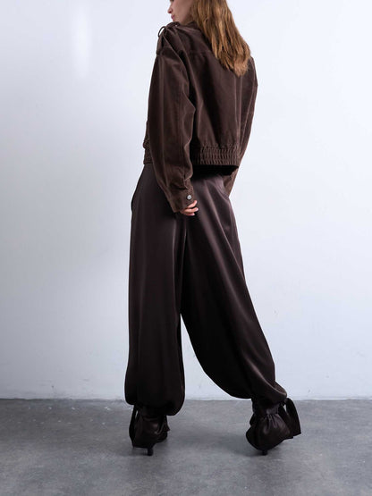 High Waisted Satin Cuffed Balloon Pants