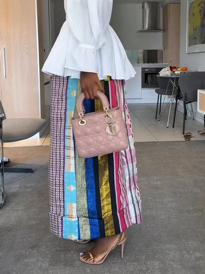 Colorful Wax Print Patchwork Wide-Leg Pants