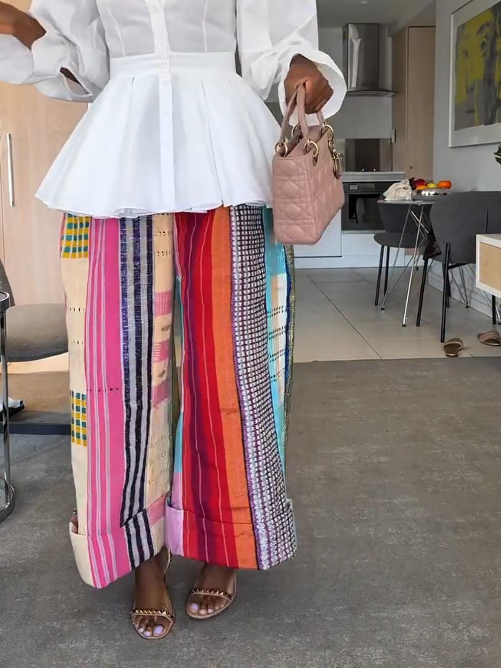 Colorful Wax Print Patchwork Wide-Leg Pants