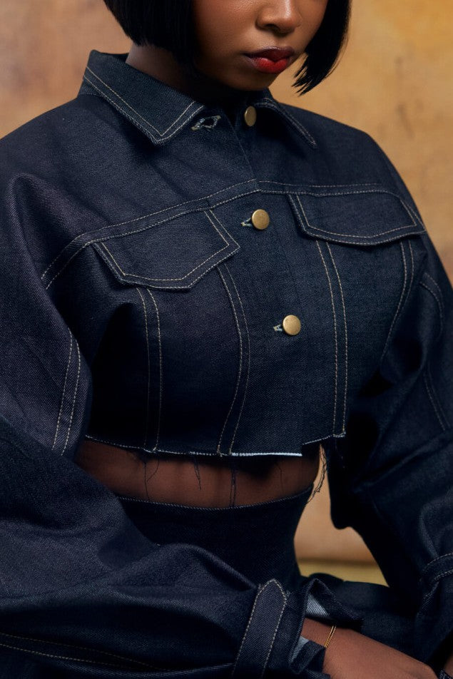 Cropped Denim Jacket & Asymmetrical Skirt Set