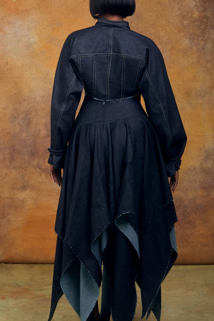 Cropped Denim Jacket & Asymmetrical Skirt Set