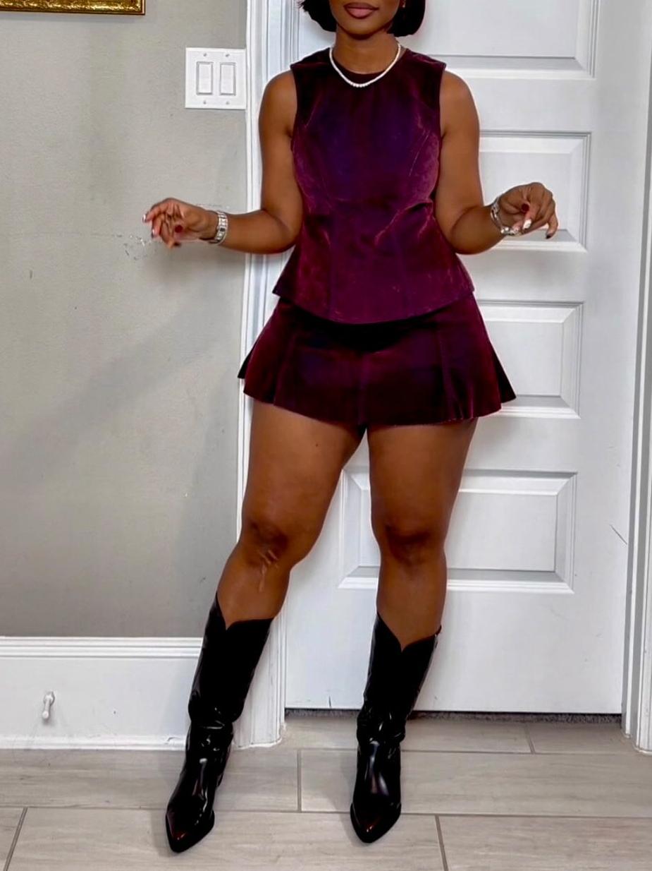 Women's Denim Flare Mini Skirt & Open Back Tank Top Set