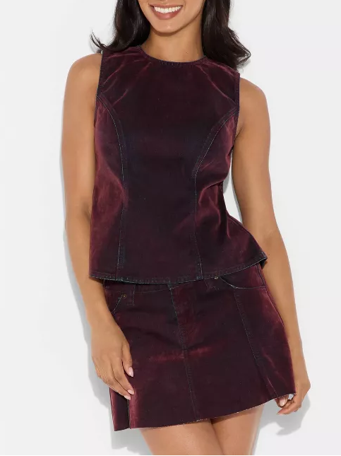 Women's Denim Flare Mini Skirt & Open Back Tank Top Set