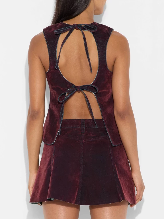 Women's Denim Flare Mini Skirt & Open Back Tank Top Set