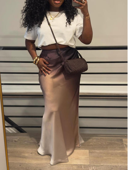 Dolce Mocha Ombre Satin Maxi Skirt